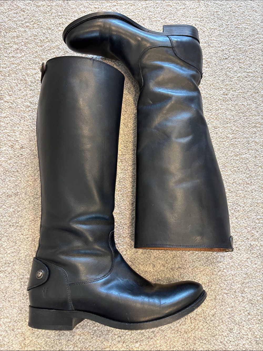 Frye Black Leather Knee-High Heeled Riding Boots